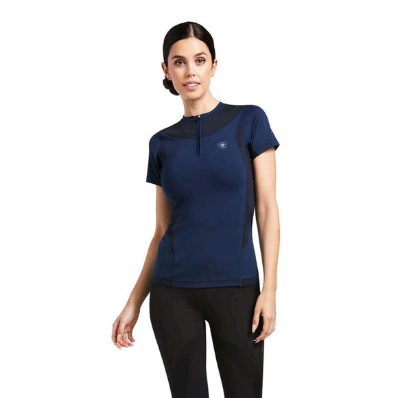 Ariat Ladies Ascent 1/4 Zip Short Sleeve Base Layer. Navy. S - Picture 1 of 6